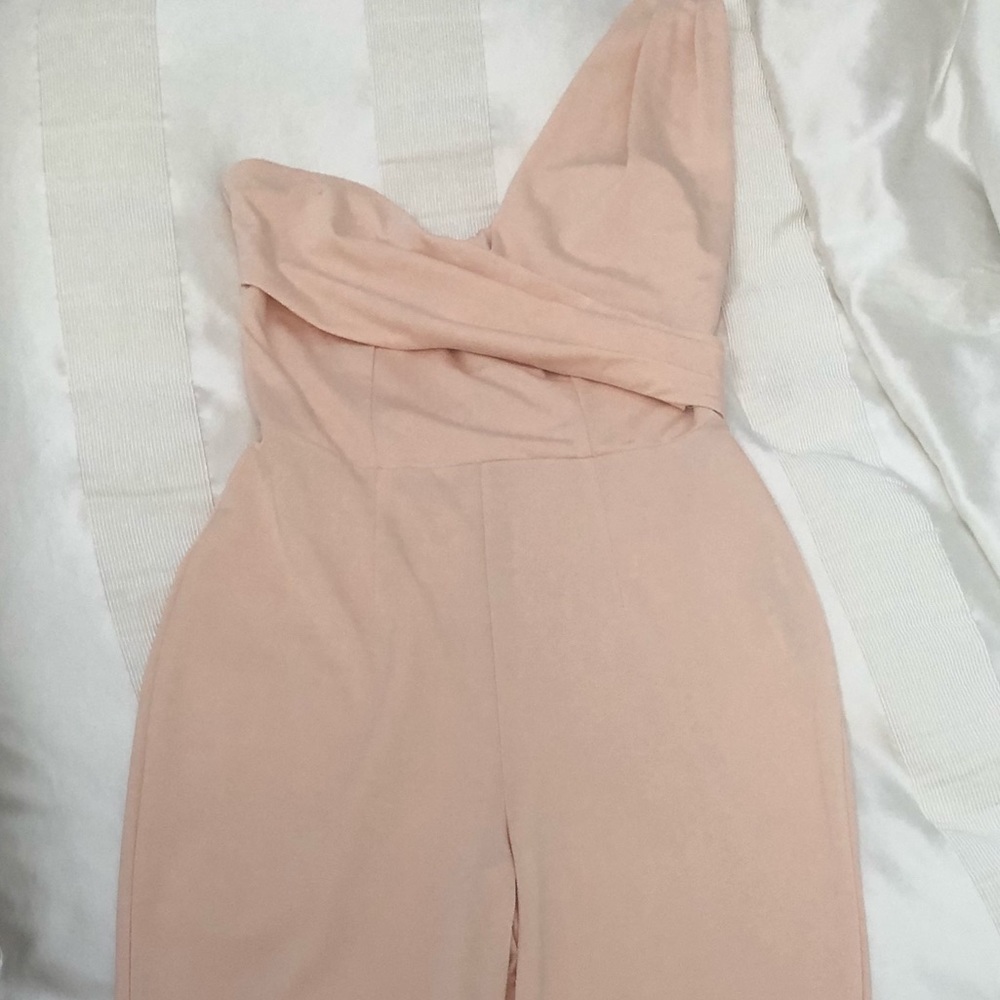 Pale pink one shoulder jumpsuit